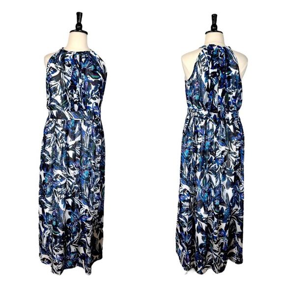 Jones Studio New Maxi Dress Halter Neck Pleated Chiffon Blue Multi Women’s 16W - Picture 12 of 12